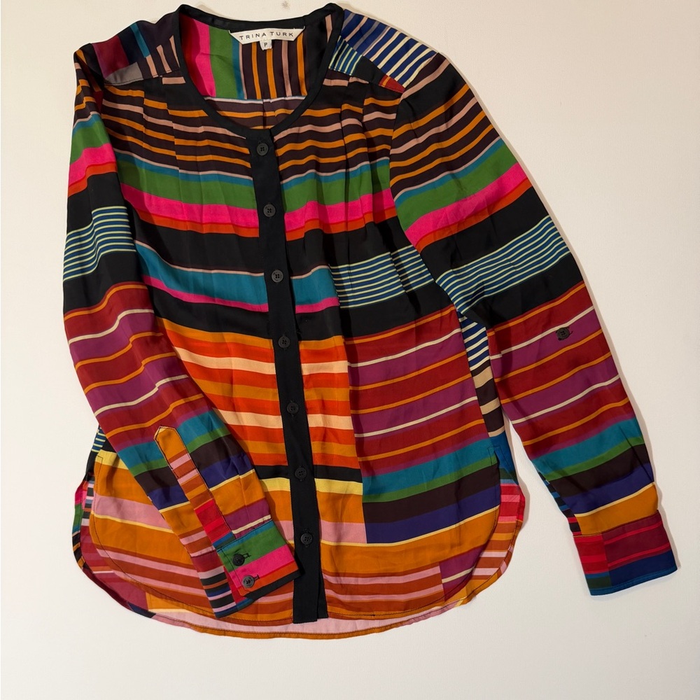 Trina Turk Multicolor Striped Silk Blouse